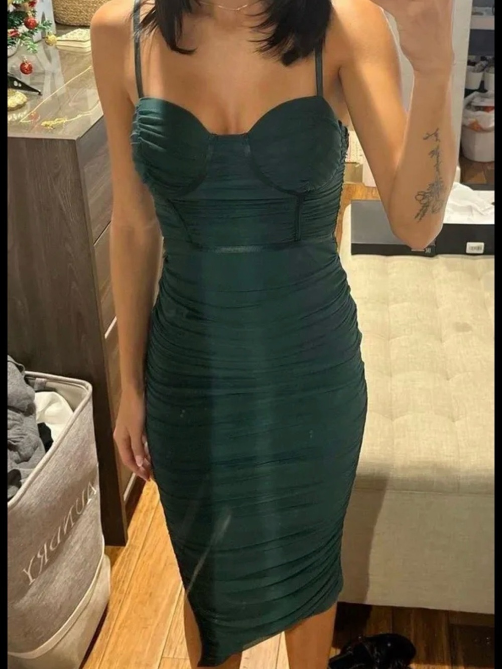 Windsor Dark Green Ruched Midi Bodycon Dress